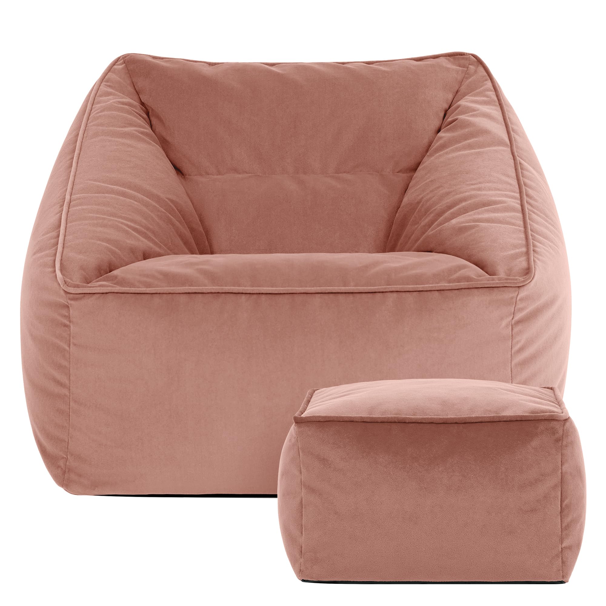 icon Natalia Velvet Bean Bag Chair & Footstool with Filling Included, Pink
