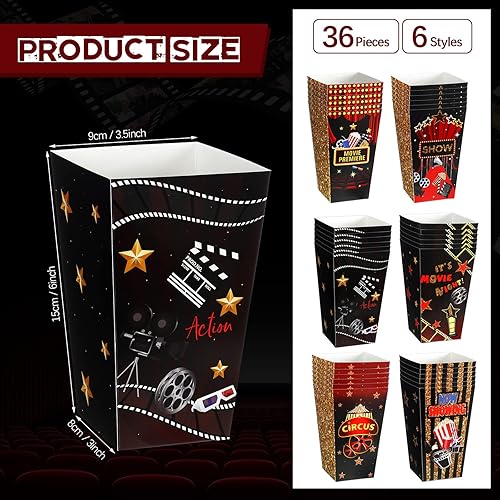 Miniatura 2 de 36 cajas de papel de palomitas de maíz de noche de película, cubos de 6 pulgadas, cajas para palomitas de maíz, tazón, recipiente de fiesta nocturna
