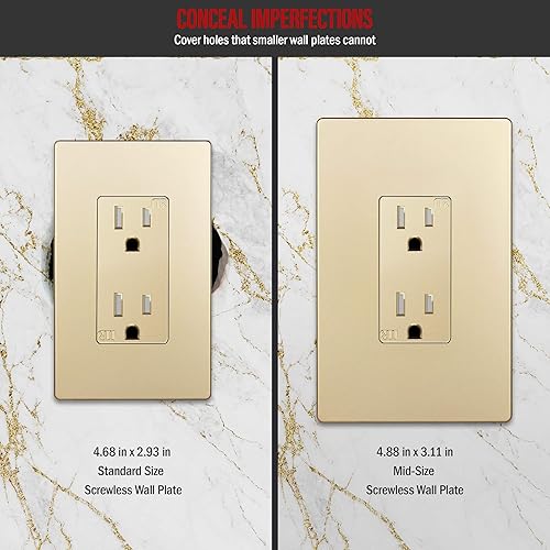 Miniatura 350 de ENERLITES SI8834-BK - Placa de pared decorativa sin tornillos, cubierta de enchufe segura, 4 entradas, 4.68 x 8.30 pulgadas (alto x largo), Negro