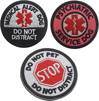 3個 Stop Do Not Pet Do Not Distract Patch、メディカルアラートドッグ注意散漫パッチ、精神科サービスドッグ医療アラートシンボルファスナーフック&ループパッチ ペットハーネス用 - 直径1.97インチ