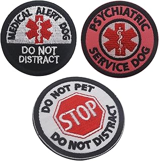 3PCS Stop Do Not Pet Do Not Distract Patch, Medical Alert Dog Do Not Distract Patch, Psychiatric Service Dog Medical Alert Symbol Fastener Hook & Loop Patch for Pet Harnesses - 1.97inch Diameter