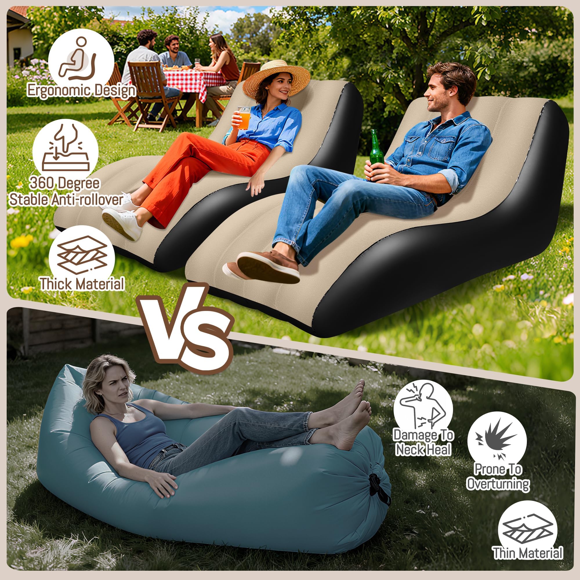 Sofá inflable, sofá hinchable, sofá hinchable, sofá hinchable, para camping, sillón hinchable con funda de felpa, capacidad de carga de 300 kg, para interior y exterior, color marrón