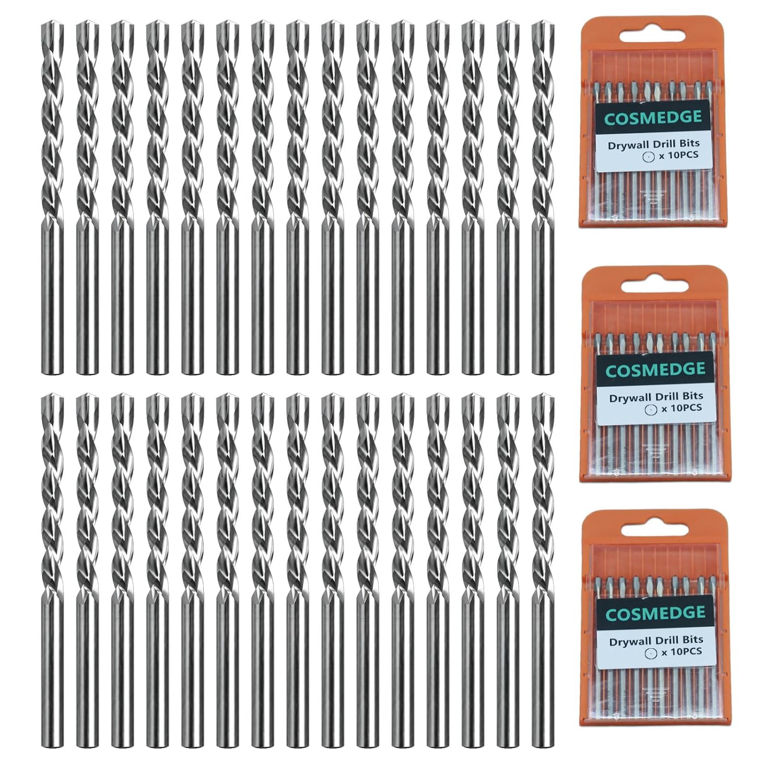 Drywall Cutting Bit 1/8-Inch, Spiral Drywall Router Bits Set for Drywall Cutout Tool (A+B+C-30 Pack)