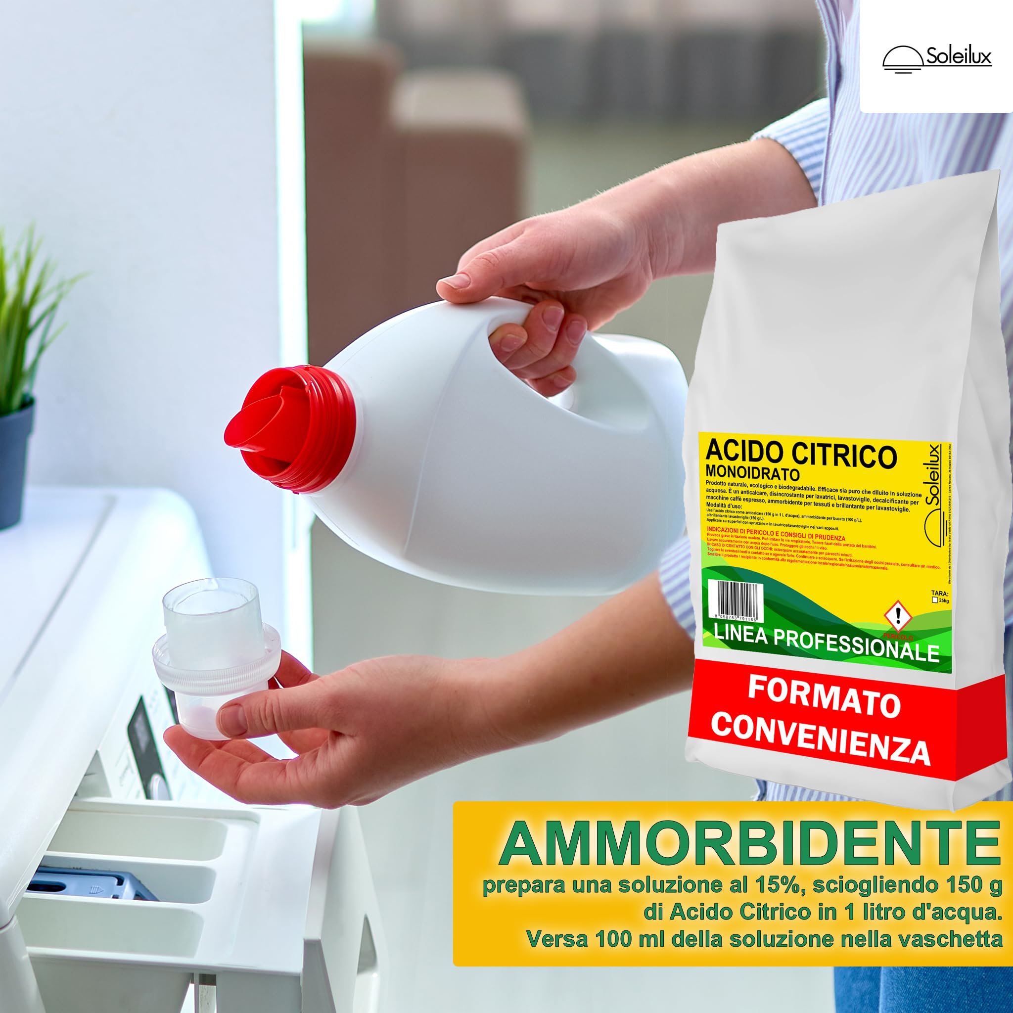 25kg Acido Citrico Monoidrato E330 in Polvere Naturale ed Ecologico Multiuso per Pulizia e Anticalcare, Brillantante, Disincrostante, Decalcificante