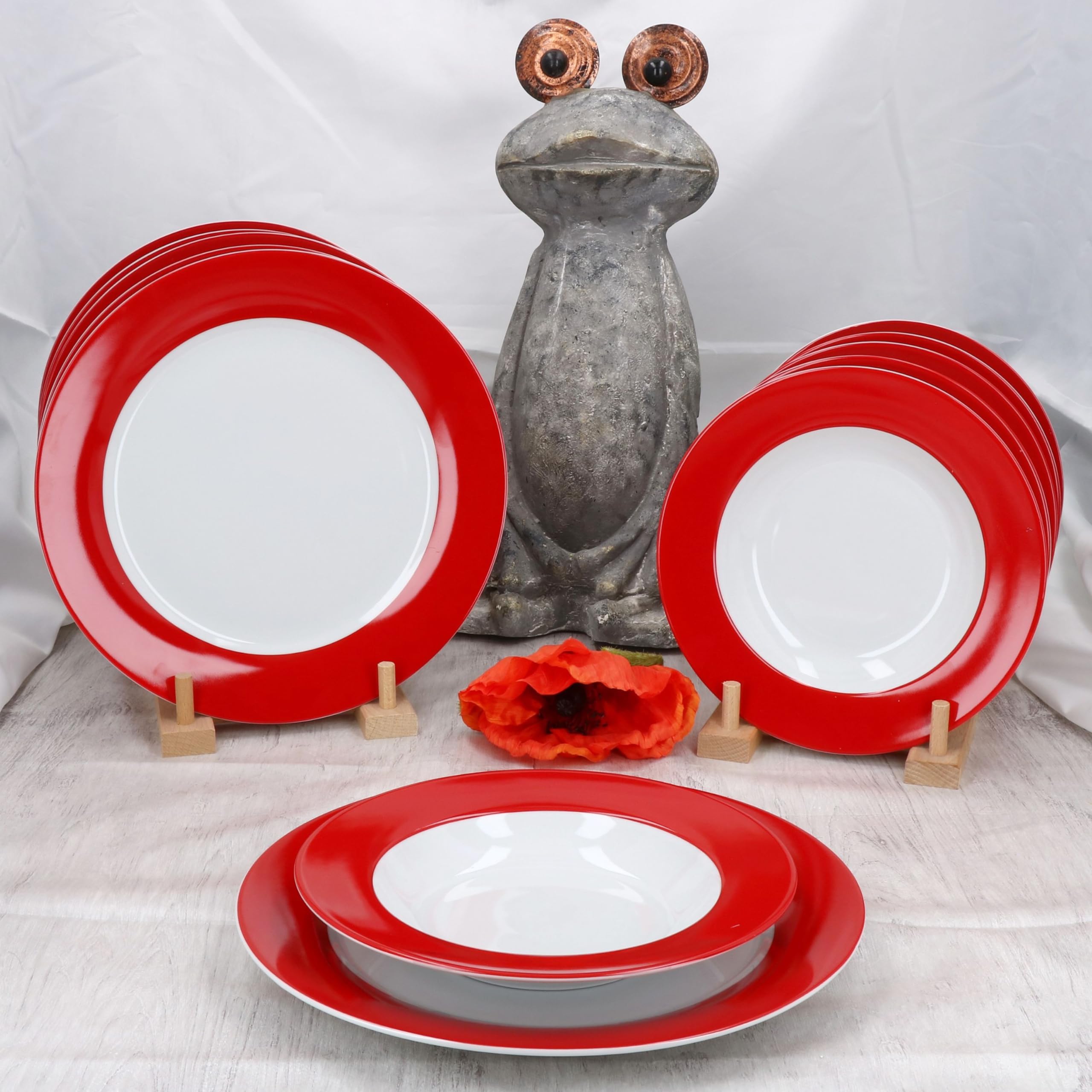 Service De Table 30 Pièces MamboCat Variant Rouge - Porcelaine Pour 6 Personnes - Assiettes Plates, Creuses, à Gâteau, Tasses - 2