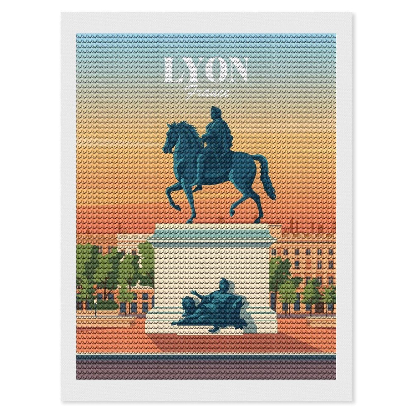 Junmoney Lyon France DIY Diamond Art Canvas Kit 12"x16", Farmhouse Decor, Vintage Style Decor, Handmade Wall Decor, Canvas Picture