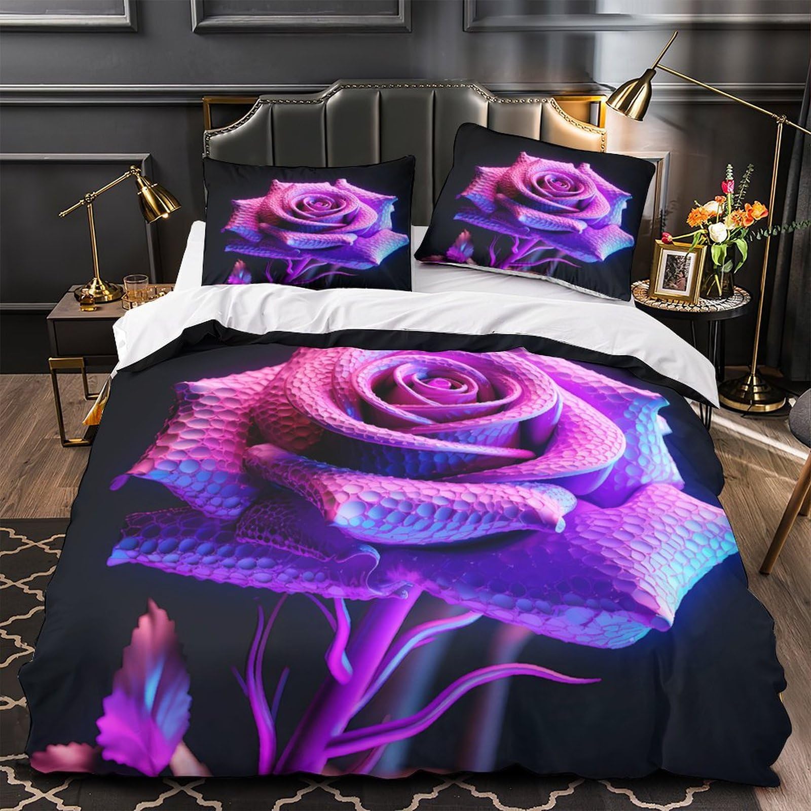 Parure de lit rose néon 3D respirante et résistante pour une chambre d'adulte moderne