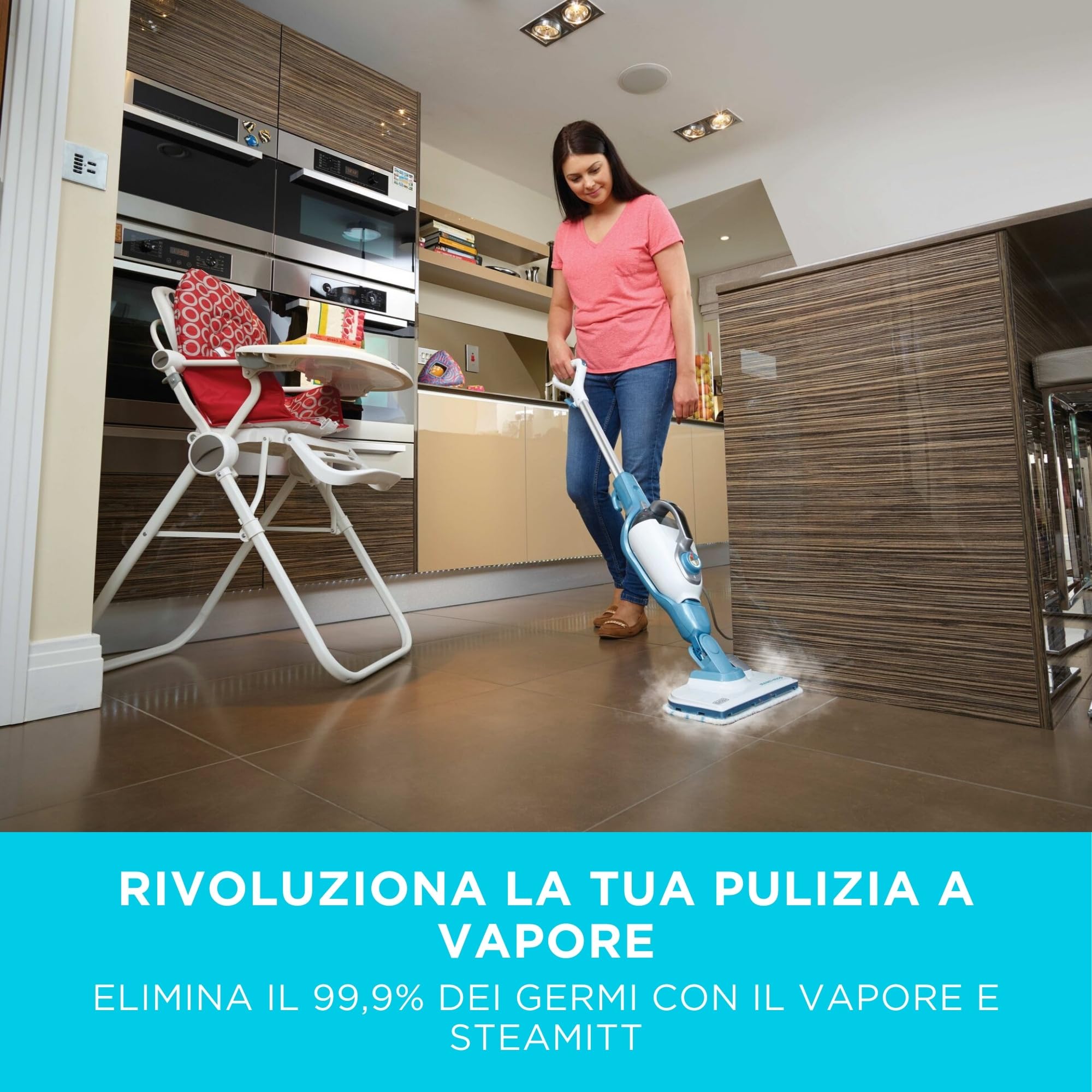BLACK+DECKER FSMH1321JSM-QS Lavapavimenti a vapore STEAM-MOP 13 in 1, Sistema di Pulizia Guanto Steamitt, con Generatore di Vapore Portatile, 1300W