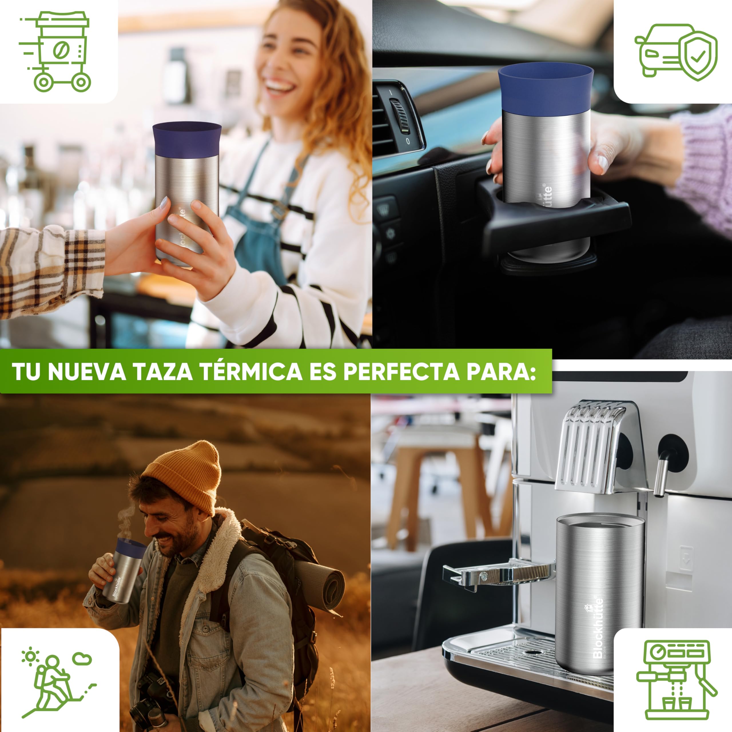Blockhütte Taza Térmica de Acero Inoxidable de 354 ml - Para Llevar Bebidas Calientes por 8 Horas - A Prueba de Fugas - Para Café y Té