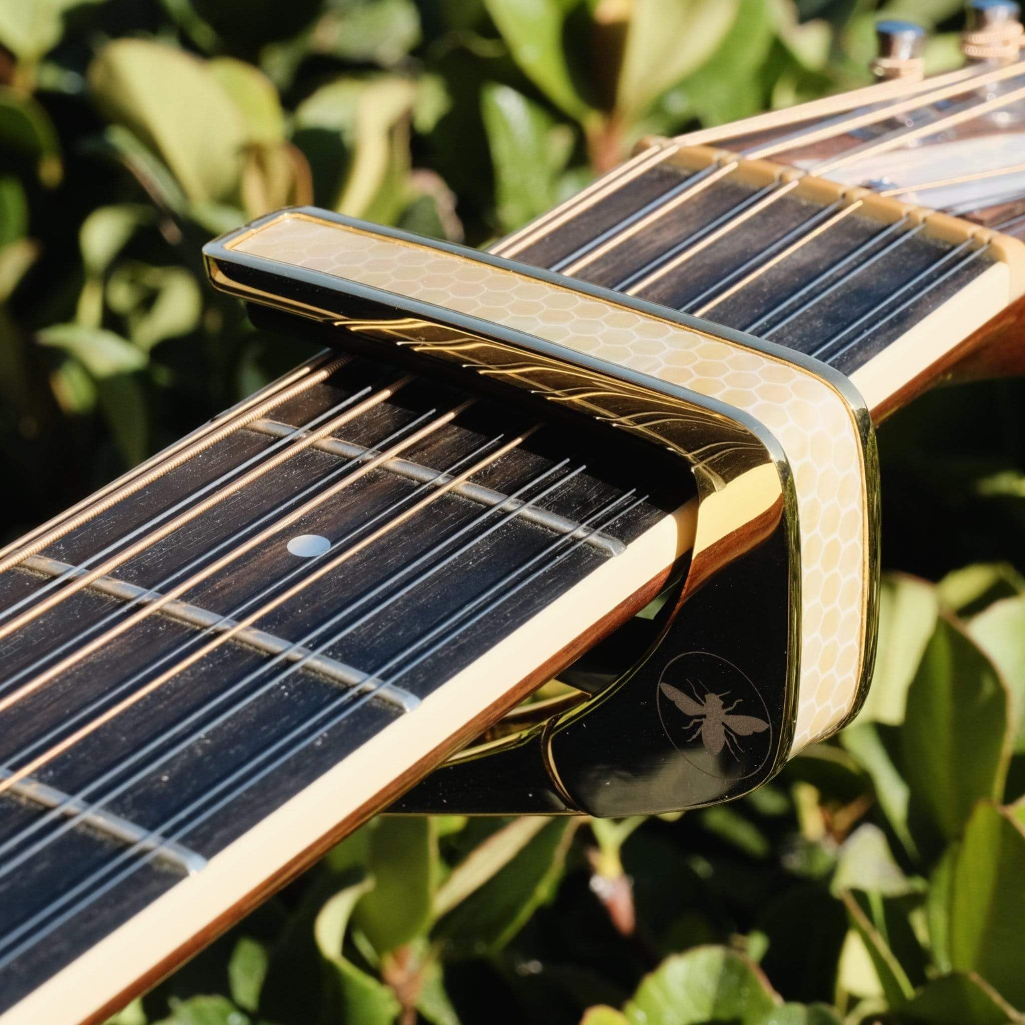 Thalia Premium Series Kapodaster mit Gold-Finish und Vintage Perlmutt Honeycomb Einlage