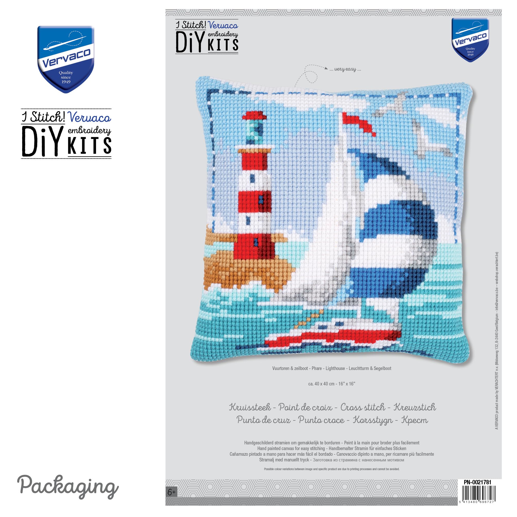 VERVACO Kit Cuscino Punto Croce Faro Set Ricamo Principianti Cuscini Gobelin Decorativi ca. 40 x 40 cm Accessori per Lavoretti Creativi DIY Casa Decor Hobby Adulti Cross Stitch