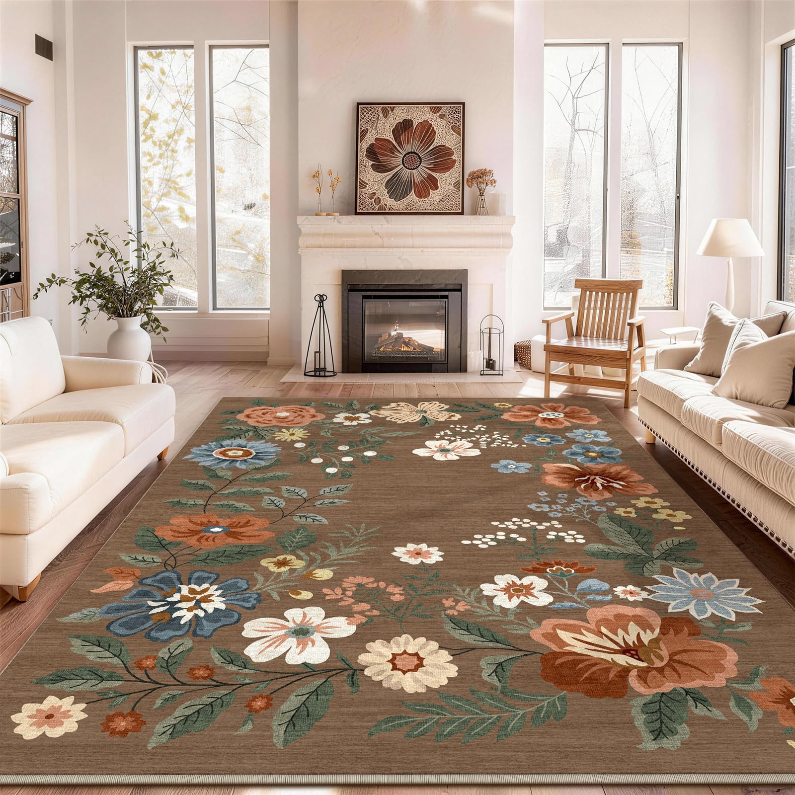 SOANNY Rug Living Room, Washable Non Slip Carpet, 120x170cm Brown — image 1