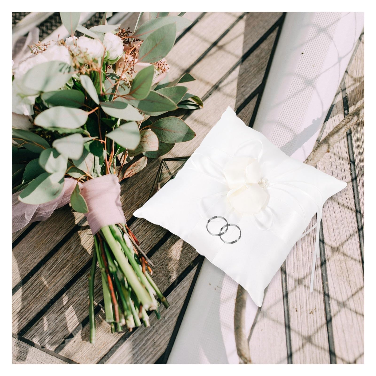 Hochzeit Ringhalter Kissen 20 x cm Taschen-Ringkissen mit Blumenknospen-Schnalle, weißes Kissen for die Hochzeitszeremonie for Ringträger, leicht, tragbar