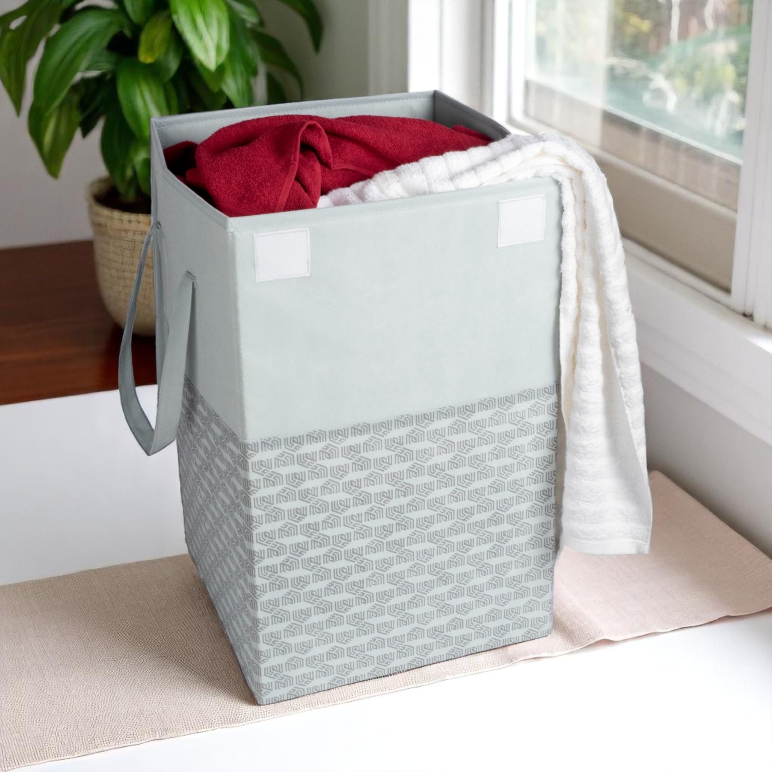 Homestrap 75 LTR Foldable Laundry Basket | Printed Laundry Bag with Lid Front Handle | Non-Woven Toy Organiser | Washing Cloth Laundry Bin(Grey)(Polypropylene)