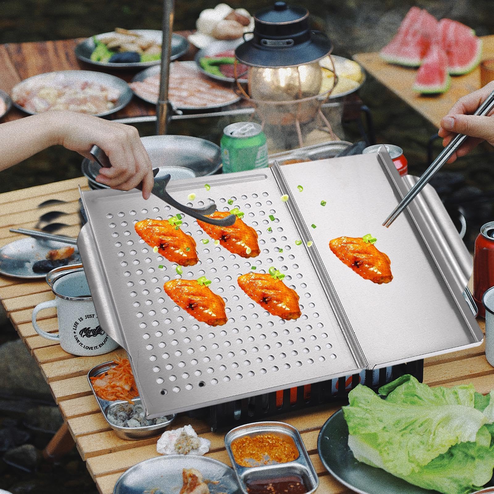 Generisch Accesorio antiadherente para barbacoa | Accesorio para barbacoa con agujeros y asas, resistente a la corrosión de acero inoxidable, accesorio para barbacoa