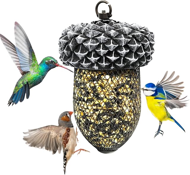BluBell® Acorn Bird Feeder - Garden Hanging Bird Feeding Station For Wild Birds - Rustic Style Outdoor Decoration Gifts For Wildlife. Garden Cage Bird Ornaments Tray Bath