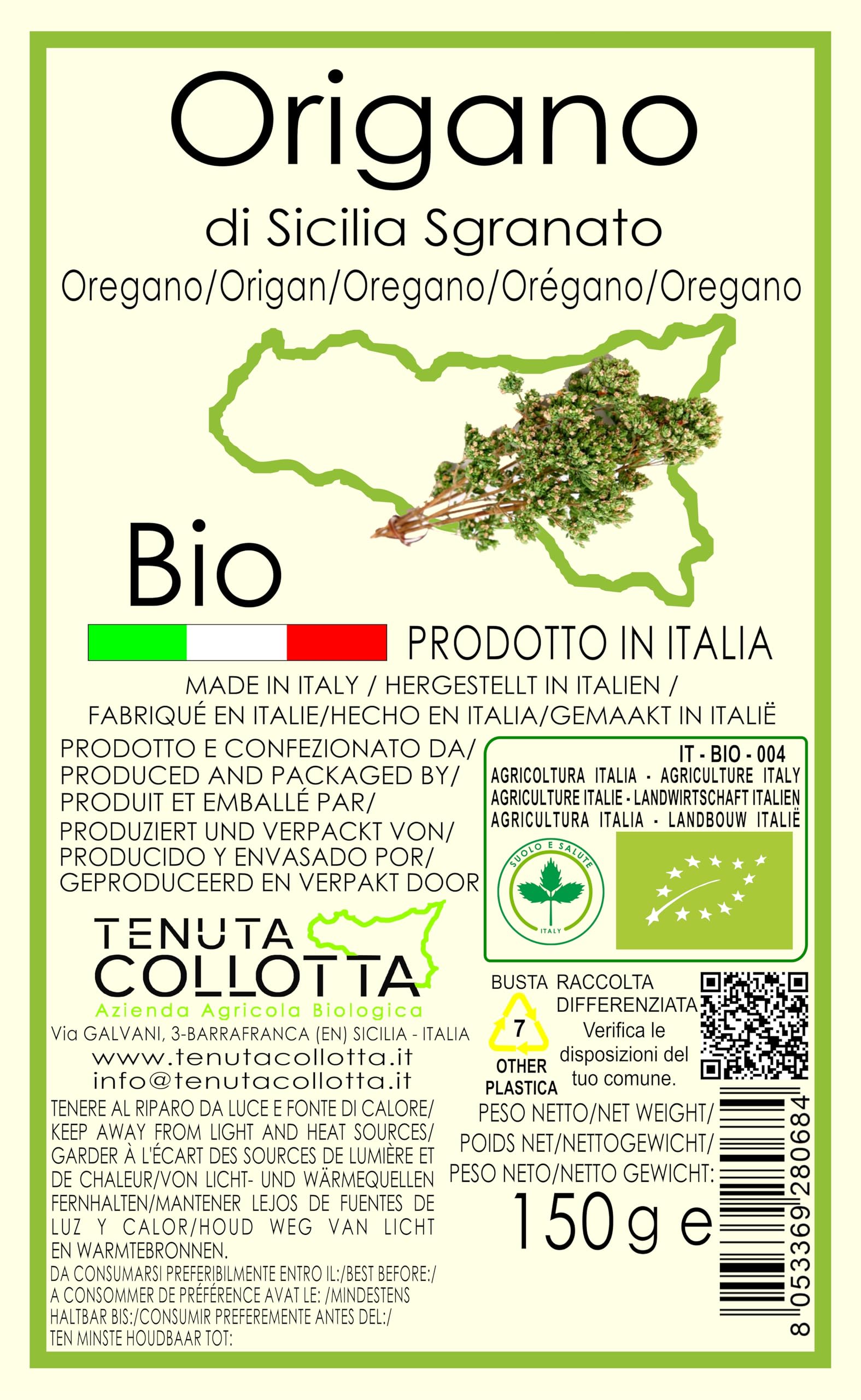 Tenuta Collotta® - Origan Biologique en feuilles séchées 150g - 100% Italien - Produit en Sicile