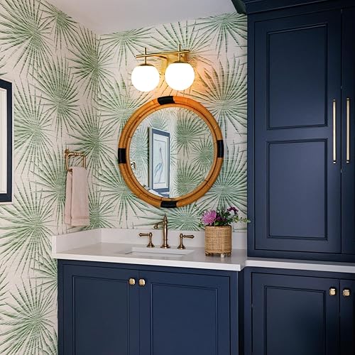 Miniatura 5 de Lámpara de tocador dorada, 2 luces para baño, sobre espejo, pantallas de globo de vidrio blanco lechoso, aplique de pared moderno de 14 pulgadas