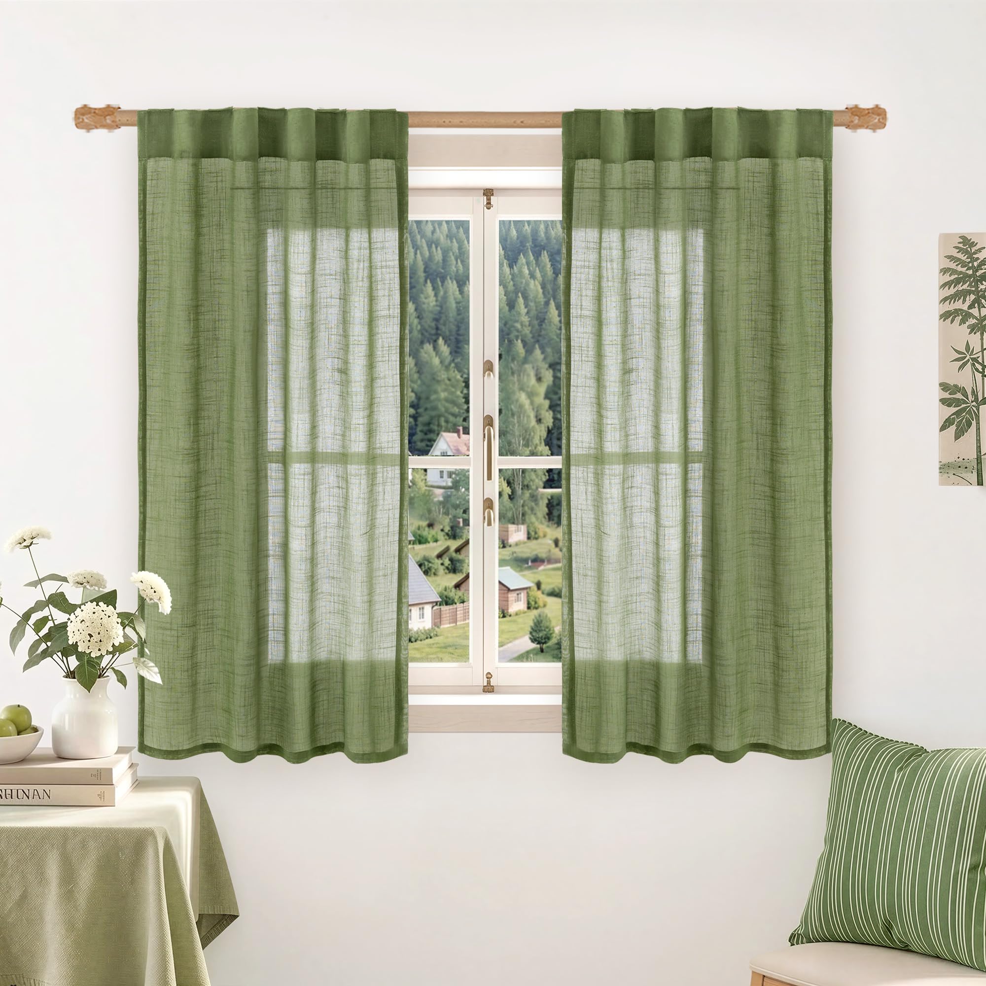 LAMIT Natural Linen Semi Sheer Curtains 84 Inches Long 2 Panels, Living Room Linen Textured Light Filtering Drapes Back Tab and Rod Pocket Neutral Window Panels for Bedroom/Sliding Door, 52 x 84 Inch — view 15