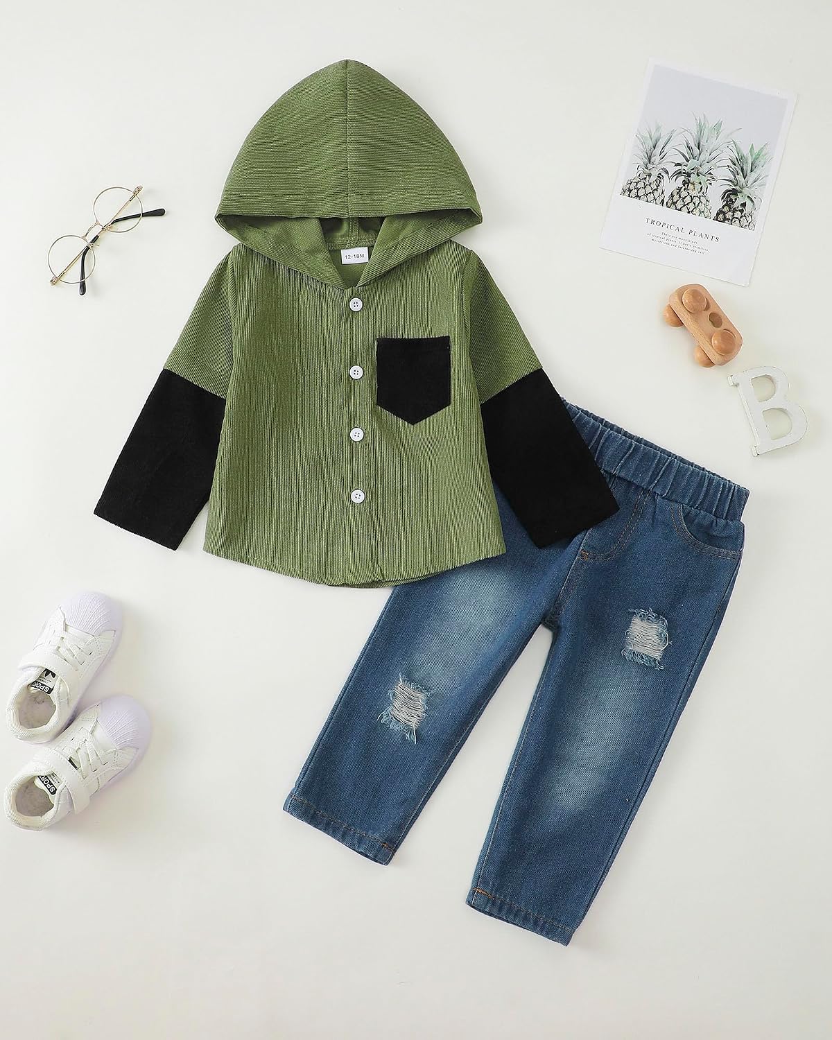 NZRVAWS Toddler Baby Boy Clothes Infant Outfit Boys Hoodie Sweatsuit Ripped Jean Fall Winter Little Boy Clothing 6M-7T