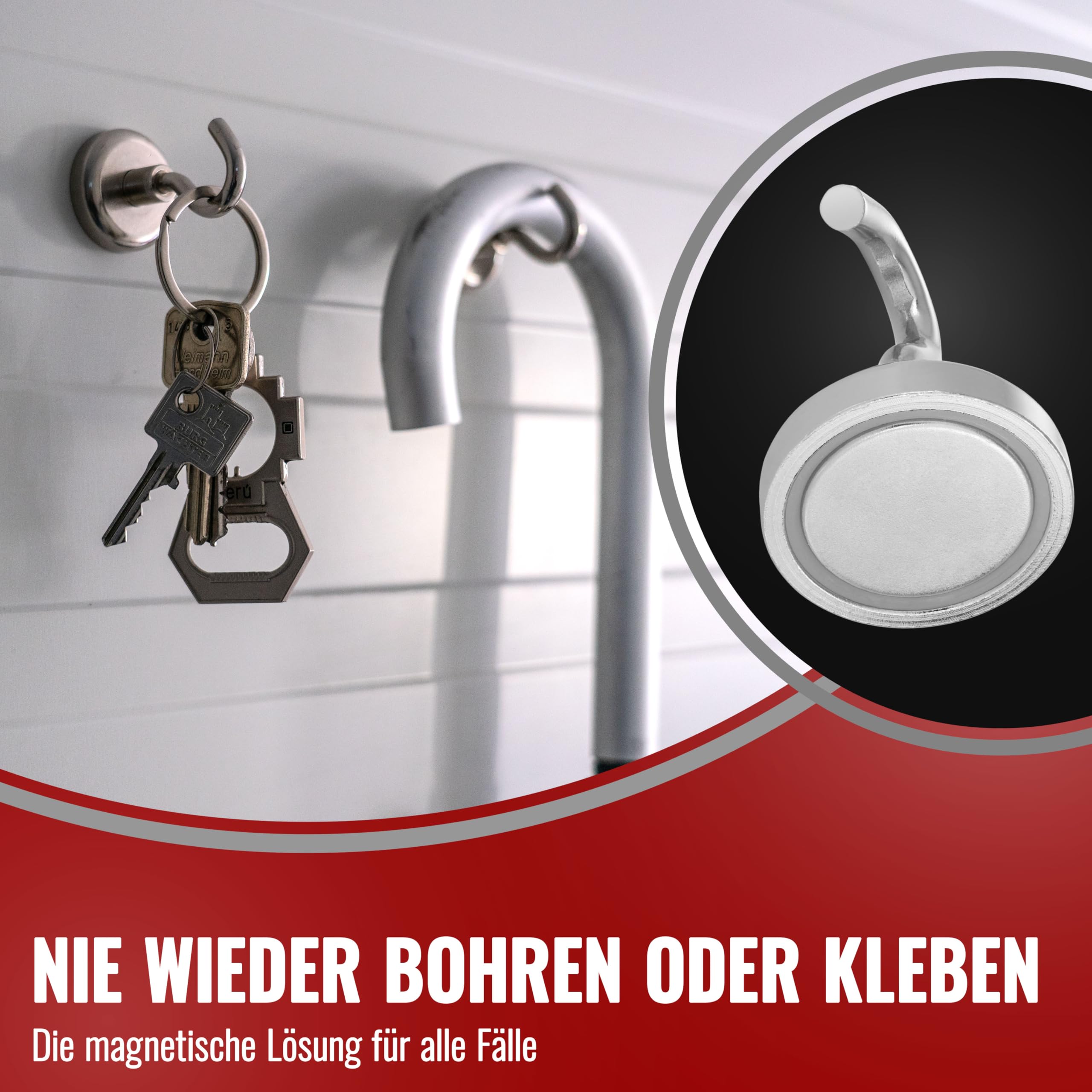 POPPSTAR 10 Stück Magnethaken extra stark (Haftkraft 36 kg, Durchmesser 32mm) Neodym Haken-Magnete