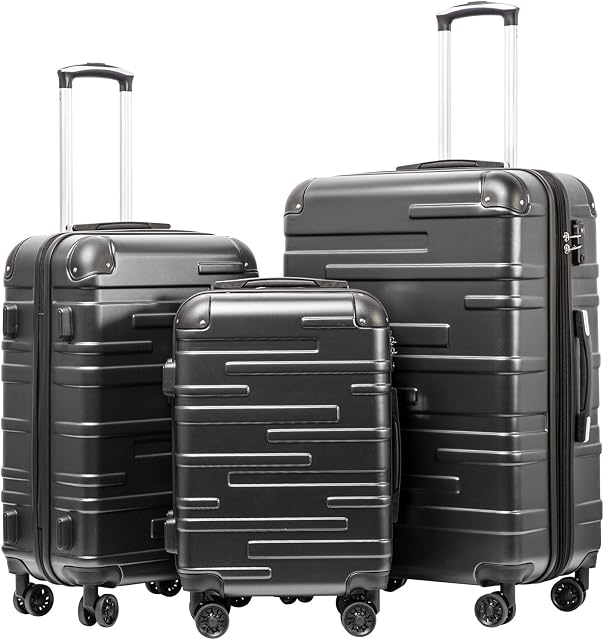 COOLIFE Hard Shell Suitcase with TSA Lock and 4 Spinner Wheels Lightweight 2 Year Warranty Durable (reg Grey, 3 Pcs Set)