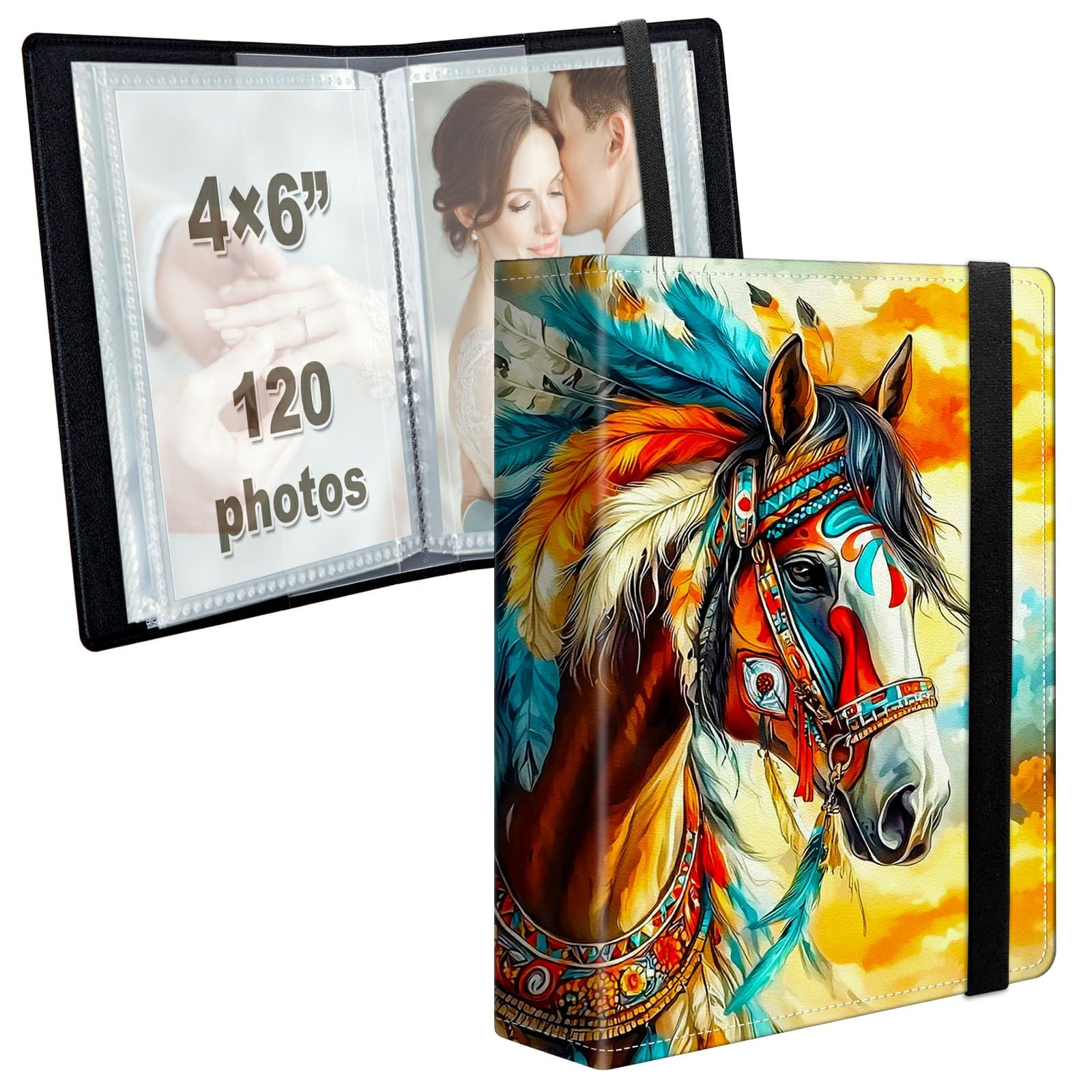 Photo Album 4x6 120 Photos with Strong Elastic Band, Horse