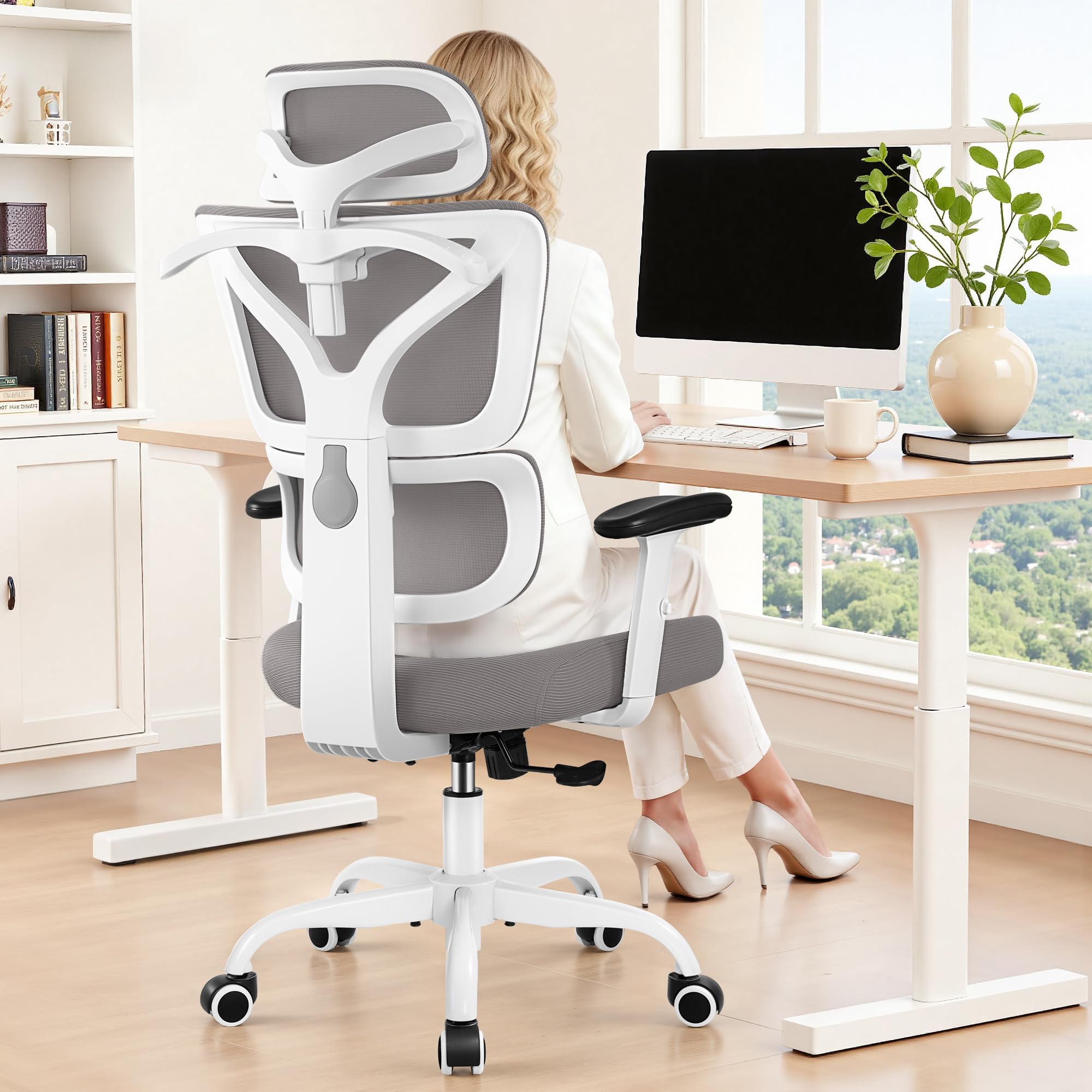 Photo 1 of Ergonomic Office Chair High Back Desk Chair with Lumbar Support, Breathable Mesh Computer Chair with Adjustable Armrests Height, Reclining Swivel Big and Tall Gaming Chair for Home Office(Gray)