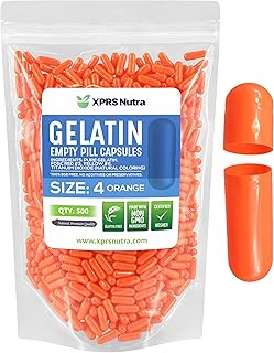 XPRS Nutra Size 4 Empty Capsules - 500 Count Small Empty Gelatin Capsules - Empty Pill Capsules - DIY Capsule Filling - Bovine Pill Capsules Empty Gel Caps (Orange)