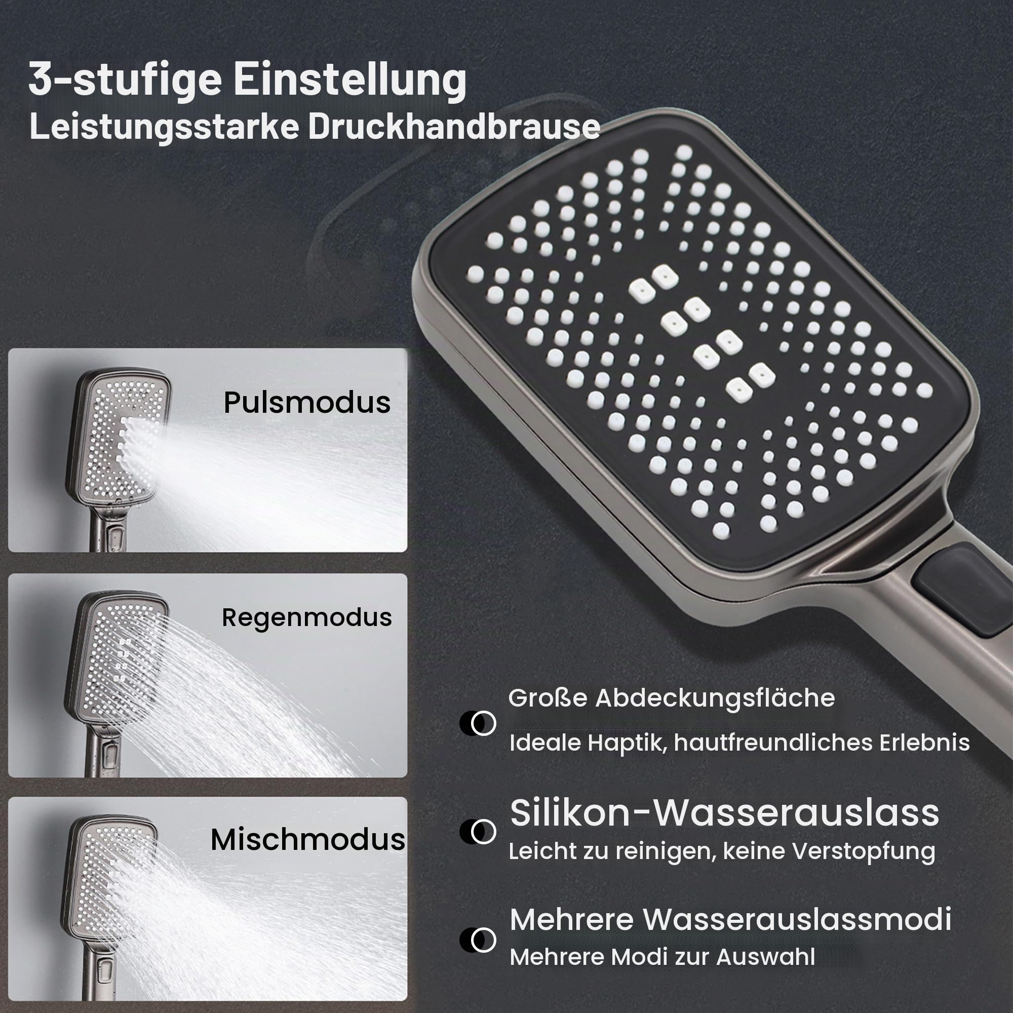 MocArt N502 Vollkupfer Badezapfen, Kalt-Warm-Regelung, Wandmontage, Handbrause mit 3 Stufen & Wasserfall-Auslass – Ideal für Badezimmerumbau und Modernisierung (Gebürstetes Gold)