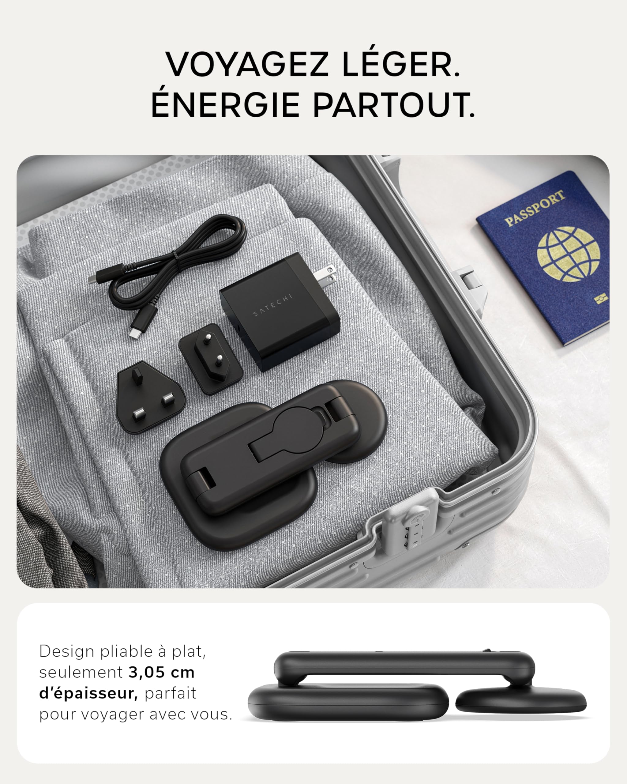 SATECHI Chargeur Magnétique Qi2 3 en 1 Pliable, 25W, Noir Sidéral | 45W adaptateur USB-C inclus, pour iPhone 17, Apple Watch Series 11 et AirPods compatibles avec la charge sans fil