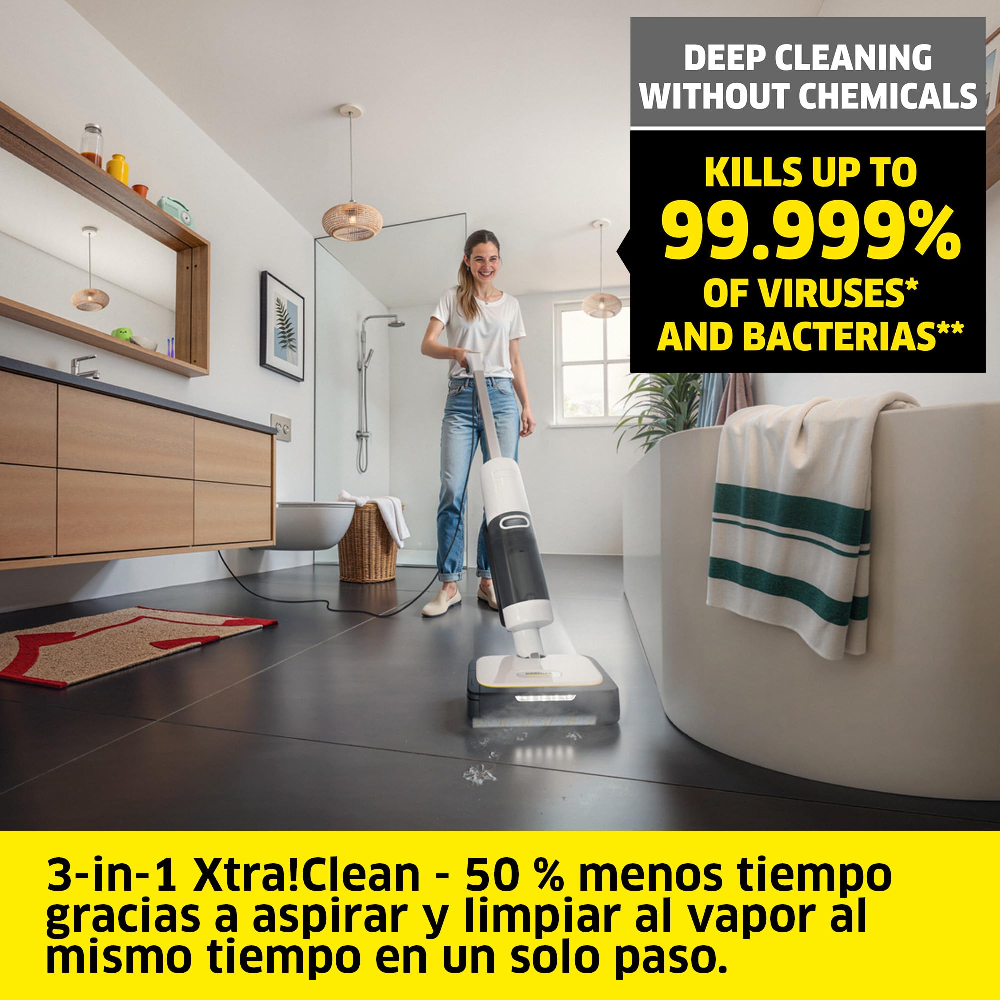 Kärcher aspiradora a vapor SCV 4 Steam Vac, solución 3 en 1 (limpieza a vapor, aspirado y combinado), elimina el 99,999% de virus* y bacterias**, tiempo de calentamiento: 30 s, función de autolimpieza