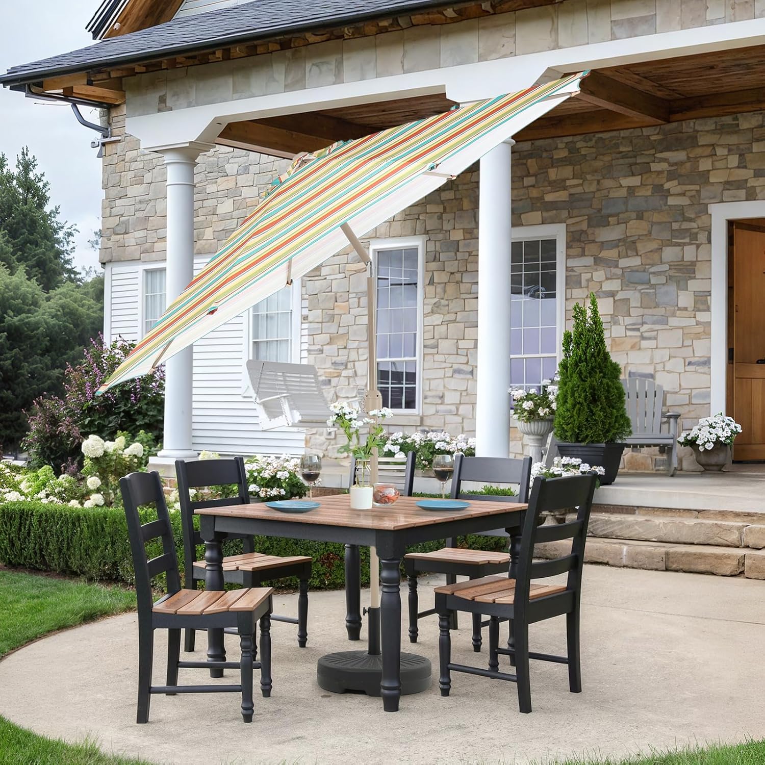 Aoodor 9 Ft Patio Market Umbrella, Outdoor Table UV Protection Umbrella with 8 Sturdy Steel Ribs, Push Button Tilt and Crank for Garden, Deck, Backyard, Poolside
