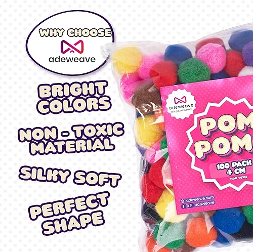 Miniatura 5 de Adeweave Pompones de 1.5 pulgadas, 100 pompones suaves y esponjosos, suministros de manualidades multicolor para artes y manualidades en una caja