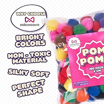 Adeweave 1.5 Inch 100 Multicolor Pom Poms for Crafts - Soft