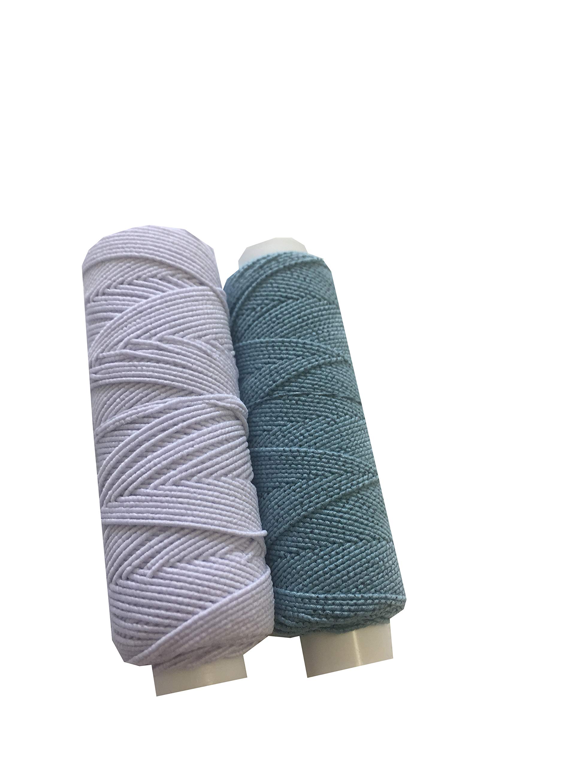 Shirring Shearing Elastic Thread, 20 Meter Each Colour Per Spool, Pack of 2 X 20m Spools, Sewing, Haberdashery, Craft, Smocking, Gathering, (White & Mint), 30 Colours Available