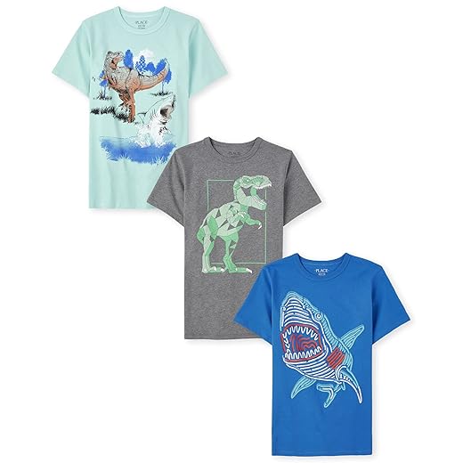 The Children's Place Boys Animals,Cars Short Sleeve Graphic T-Shirts,3 Pack