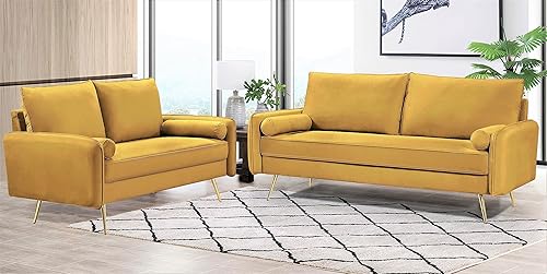 Miniatura 8 de Juego de sofá de terciopelo inspirado en Chesterfield de 2 piezas con patas oblicuas de metal dorado, azul verdoso