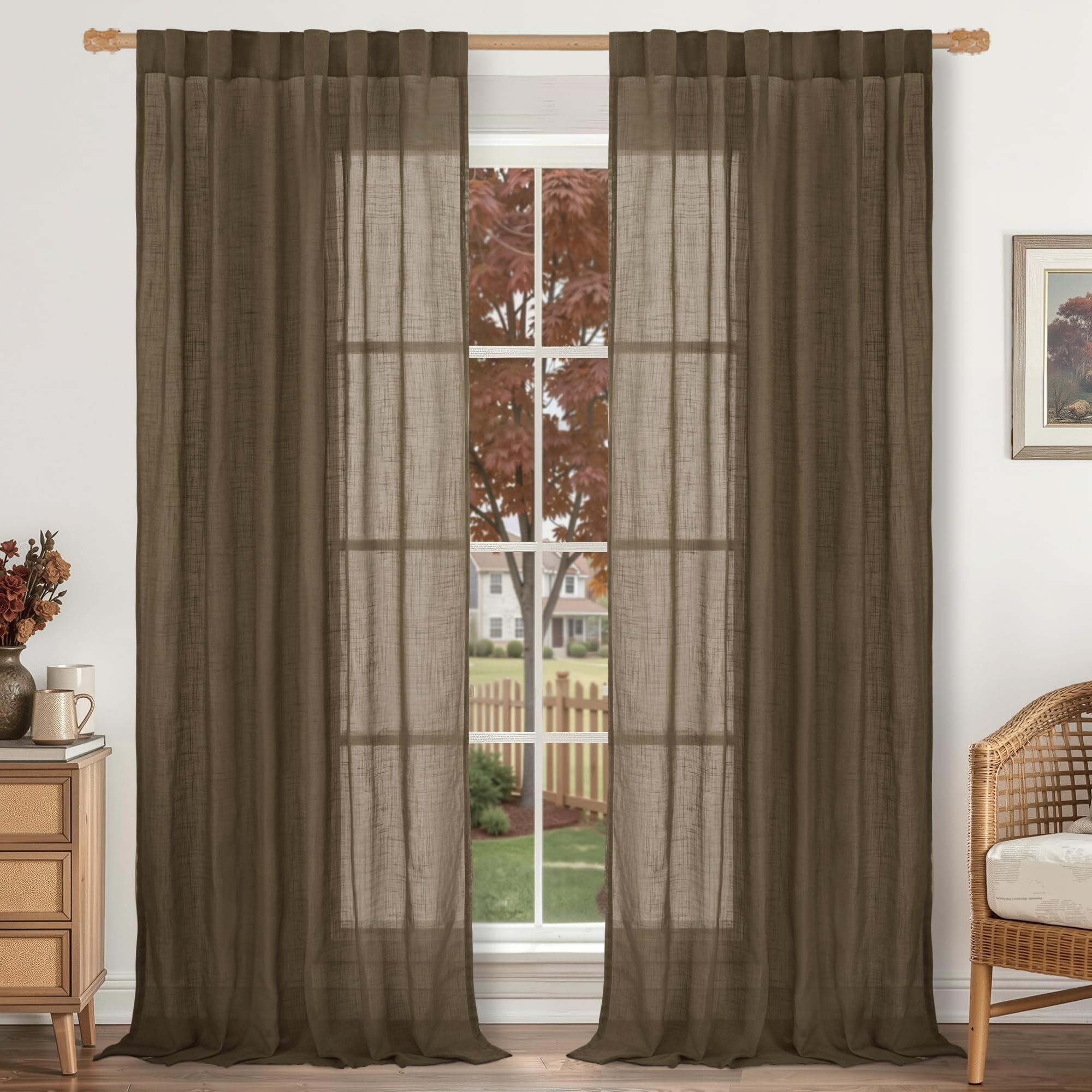 LAMIT Natural Linen Semi Sheer Curtains 84 Inches Long 2 Panels, Living Room Linen Textured Light Filtering Drapes Back Tab and Rod Pocket Neutral Window Panels for Bedroom/Sliding Door, 52 x 84 Inch — view 20
