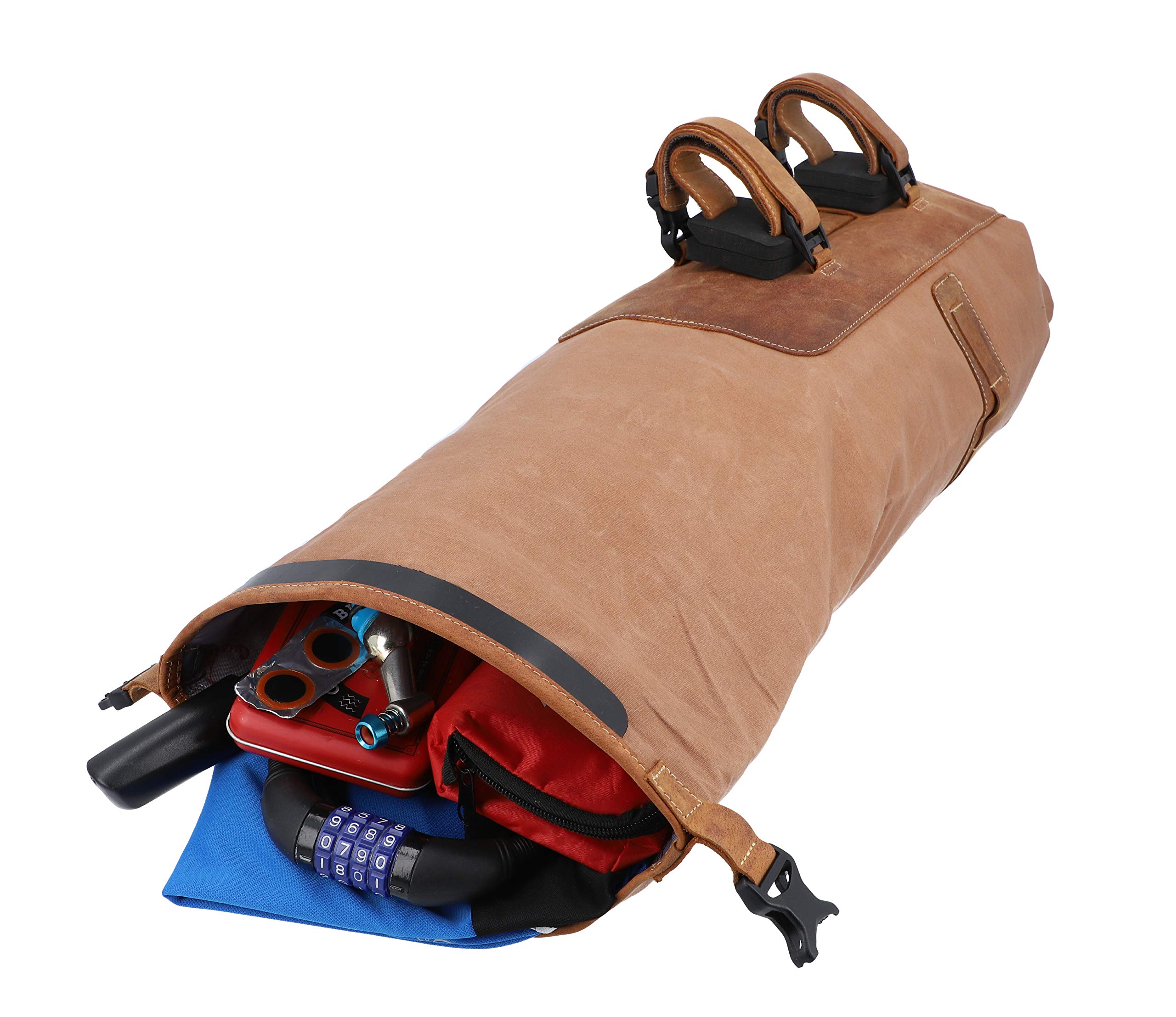Gusti Lenkertasche Leder - Pedro D. Damen und Herren Fahrradtasche mit Befestigung Kuriertasche Lenkstangentasche wasserdicht Fahrrad groß Braun Canvas & Leder