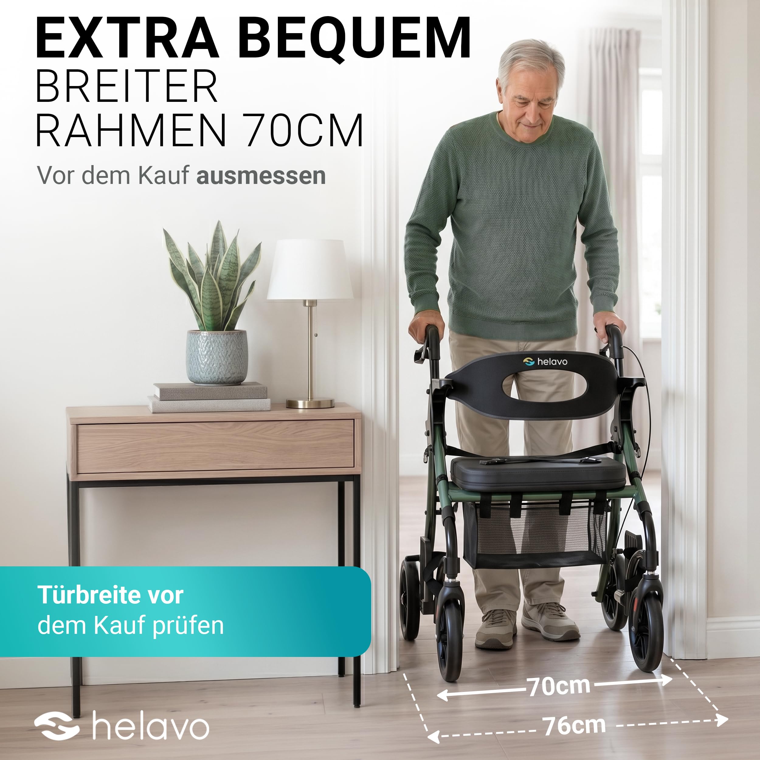 Helavo 2-in-1 Rollator und Rollstuhl mit All-Terrain-Rädern - Leichter Rollator mit Rollstuhlfunktion, Faltbar, Höhenverstellbar, Bis 136 kg Belastbar | Aluminium 2-in-1-Rollator mit Fußstützen - 10" Vollgummireifen für jeden Untergrund - 136 kg Traglast