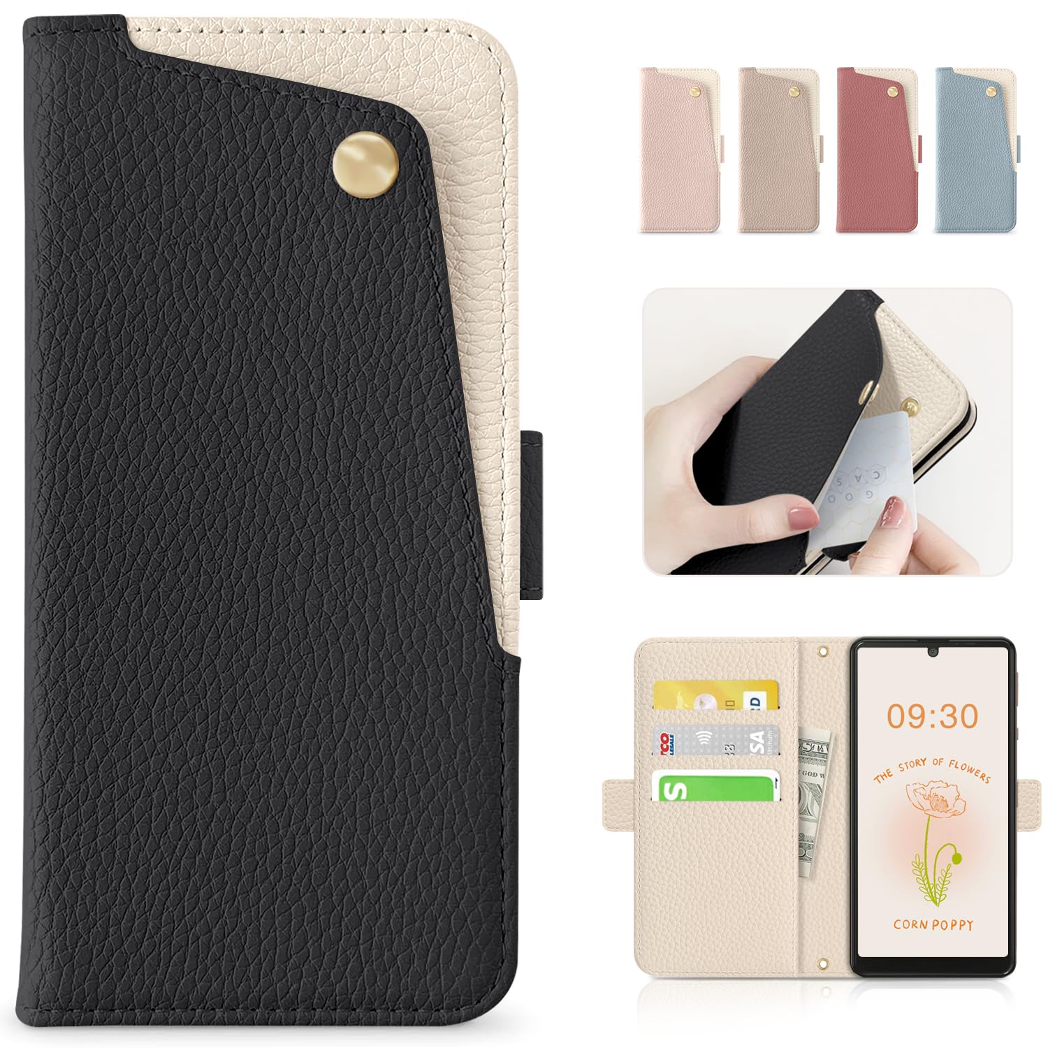 CASSYOOK 適用 aquos sense6 ケース 手帳型 aquos sense6s ケース 財布型 カバー カードポケット付き アクオスセンス6ケース全面保護 スマホケース aquos sense6/6s カード収納 横置きスタンド機能 高級PUレザー おしゃれ 上質な手触り 擦り傷防止(ブラック)