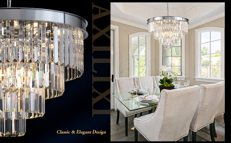 Image of Modern Chrome Crystal Chandelier 24 inch Dining Room Pendant Light Fixture