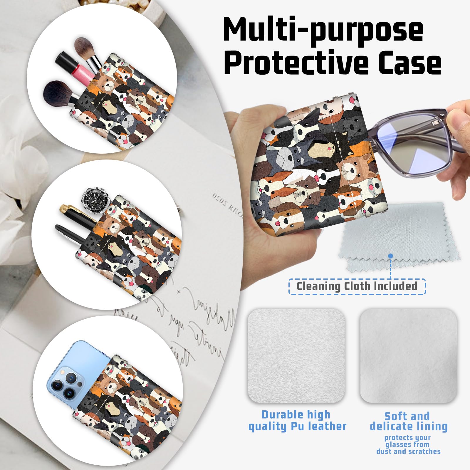 Funda suave para gafas de sol, 7 x 3.5 pulgadas, portátil, de piel sintética, bolsa con soporte superior para mujeres y hombres
