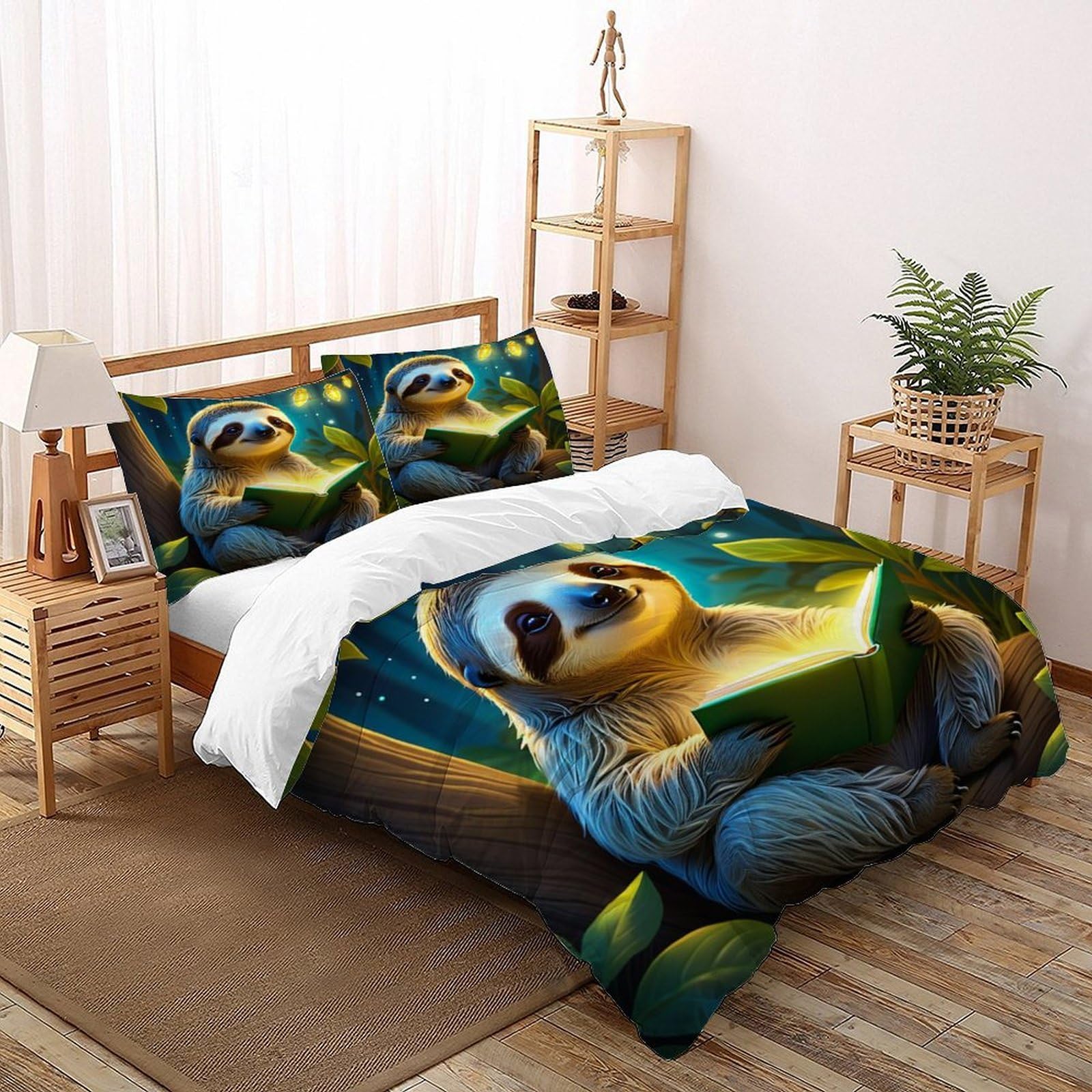 Housse de couette paresseux zippée en microfibre anti-plis pour lit 2 personnes