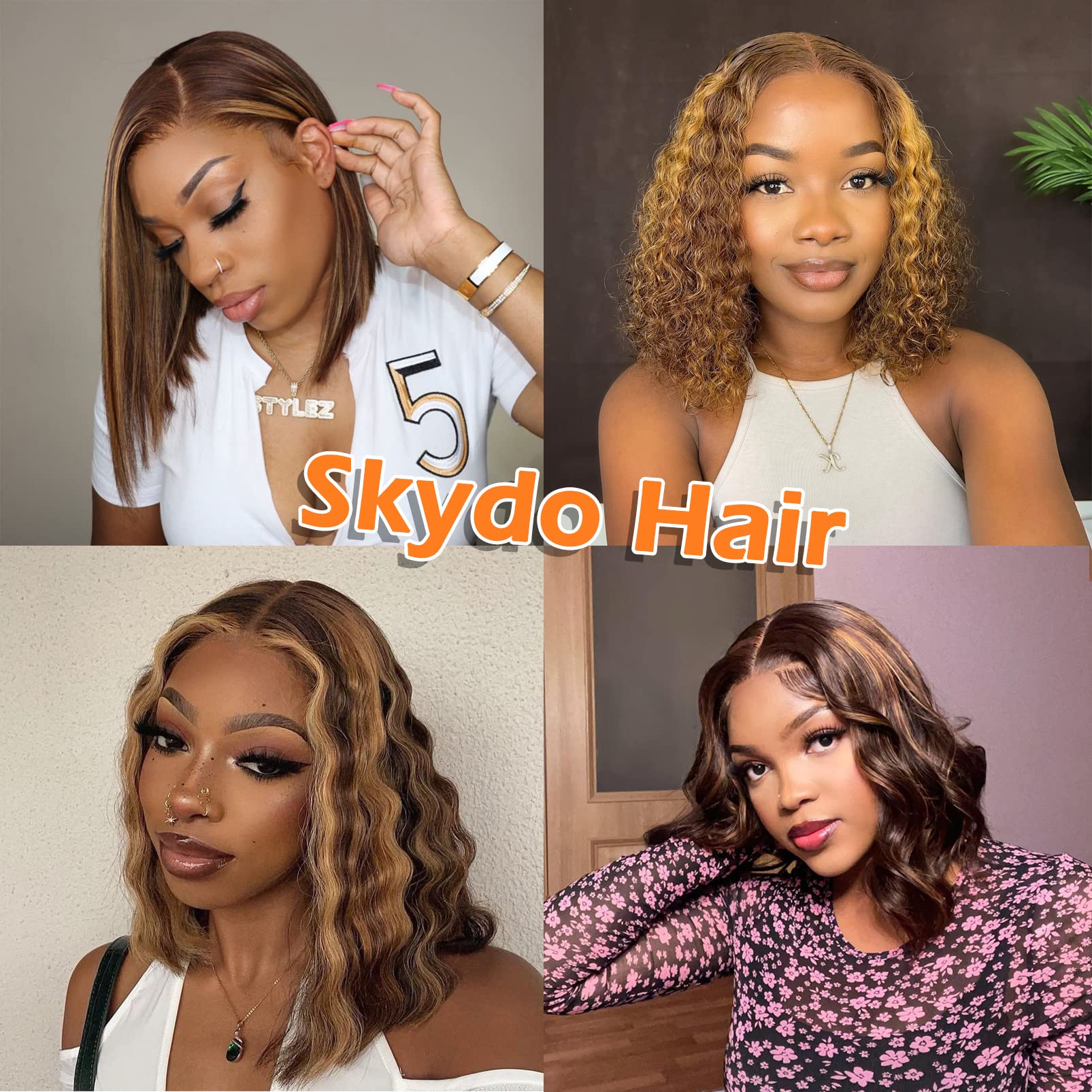 SKYDO Ombre Bob Wig Human Hair 13x4 Highlight Lace Front Wigs Human Hair Colored 4/27 Honey Blonde Bob Wigs Human Hair Pre Plucked Hairline 150% Density Bob Wigs for Black Women 8inch