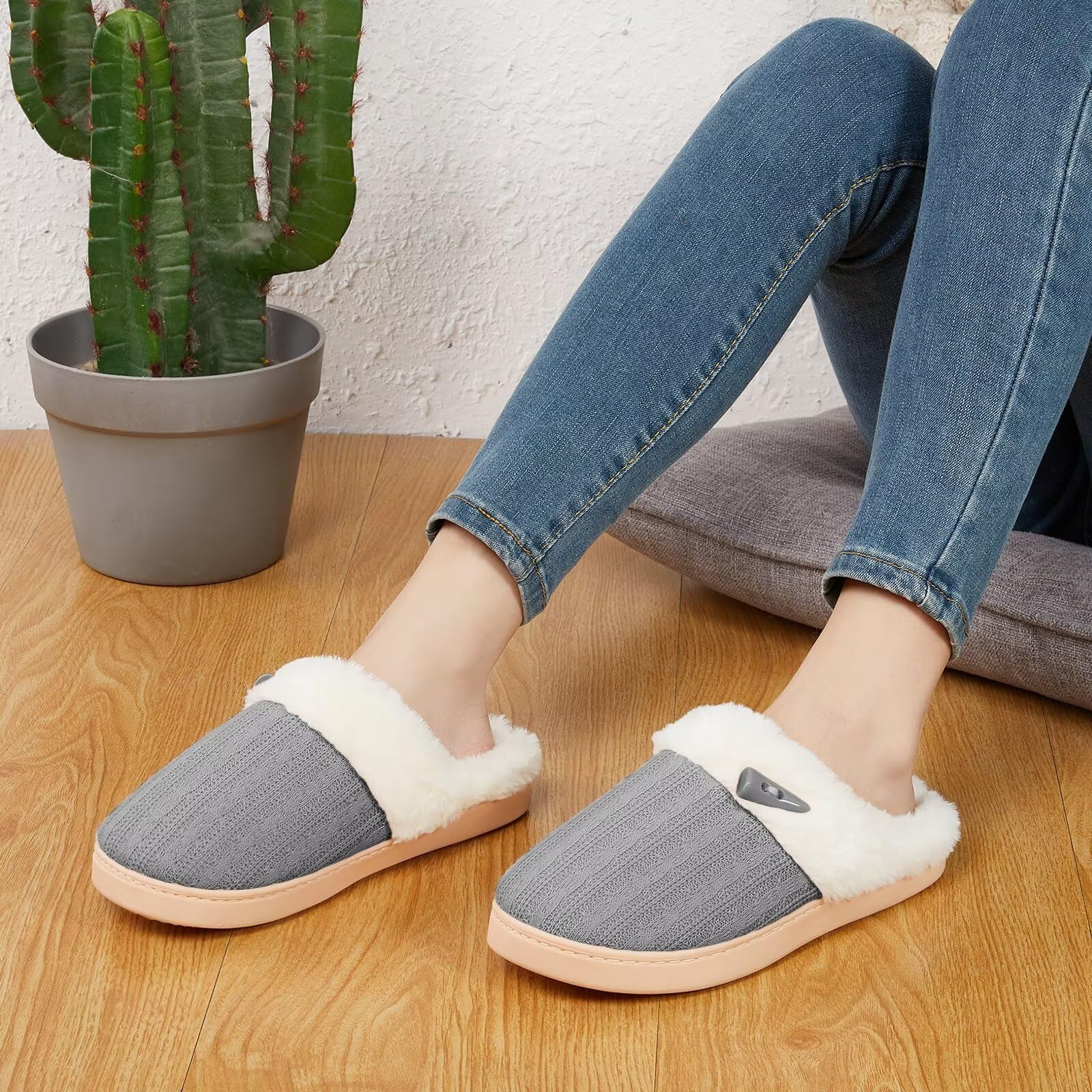 NineCiFun Pantofole da donna Comfort Memory Foam Pantofole morbide e pelose Scarpe da letto calde Pantofole antiscivolo