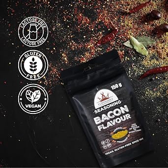 Poppamies Bacon Flavour Vegan Spice Mix - 100% Natural BBQ Seasoning - Perfect for Meat Potatoes Vegetables or as a Popcorn Seasoning - Large Pack 150g