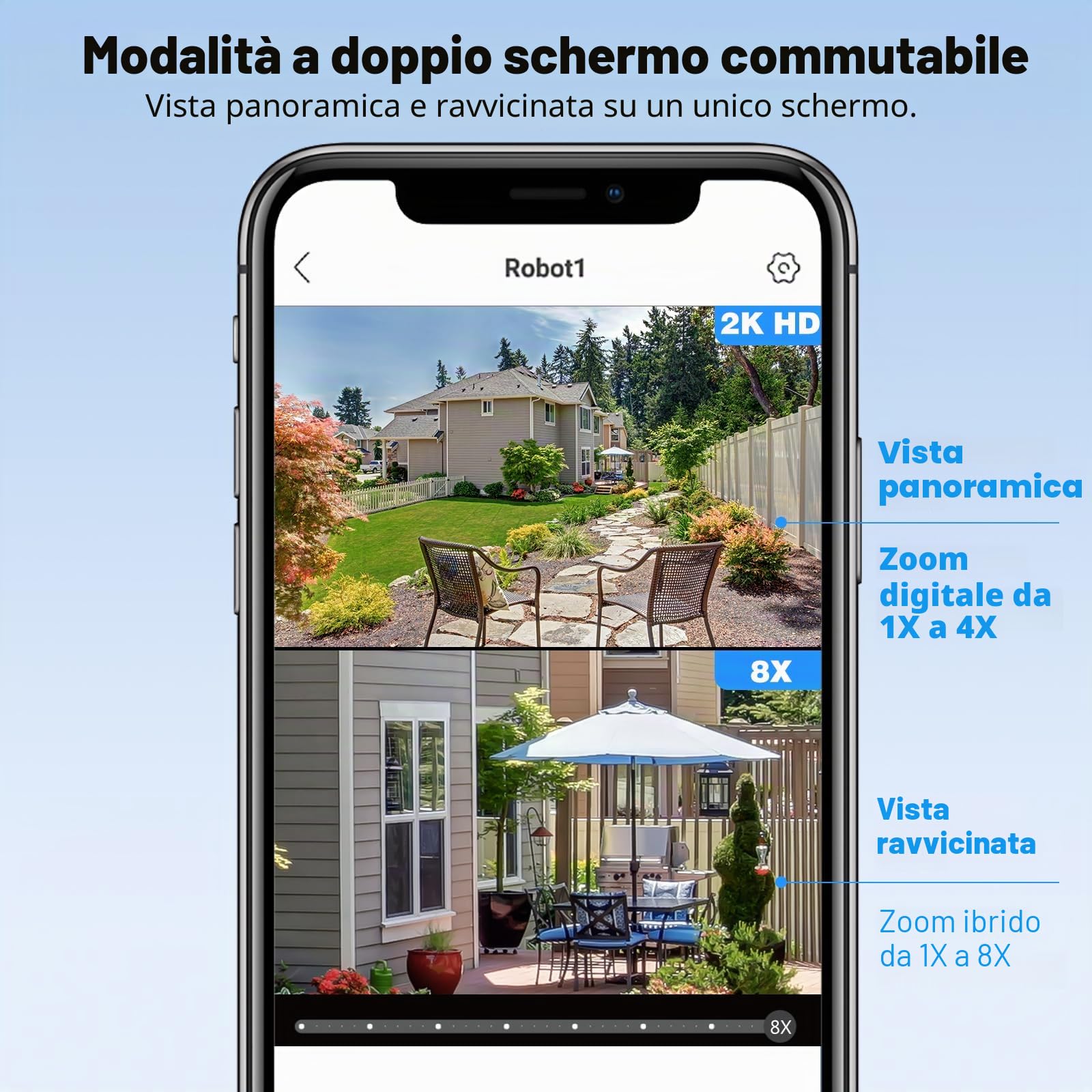 ENSTER PTZ Telecamera Wi-Fi Esterno con Doppio Obiettivo, 8X Zoom Híbrido,Visione Notturna a Colori,Audio Bidirezionale
