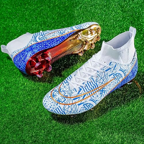 Miniatura 7 de Botas de fútbol para niños y niñas, FGAG, para interiores y exteriores, terreno firme, picos altos, para entrenamiento profesional